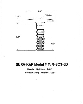 3" Dome Cast Brass Monument Marker w/Corrugated Stem