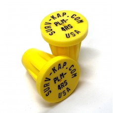 Ribbed Rebar Cap for 1/2" rebar with 1/8" radial outer ring and 2 interior lines of 1/8" lettering 