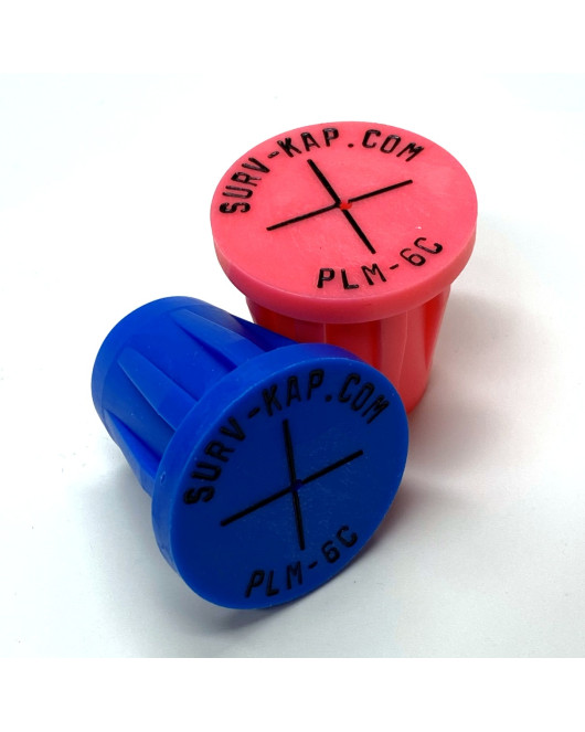 Ribbed Rebar Cap for 3/4" rebar with 1/8" radial lettering and crosshair center mark