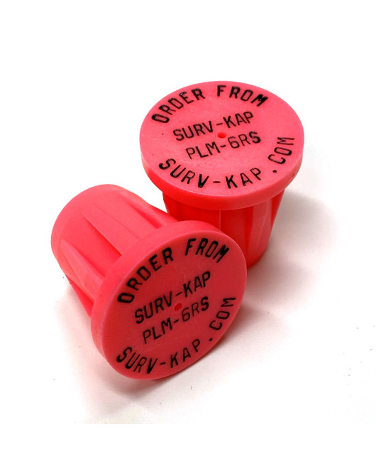 Ribbed Rebar Cap for 3/4" rebar with 1/8" radial outer ring and 2 interior lines of 1/8" lettering